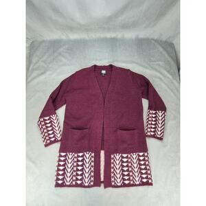 FRYE Burgundy Cardigan Western Aztec Boho Long Sweater Open Front Womens M